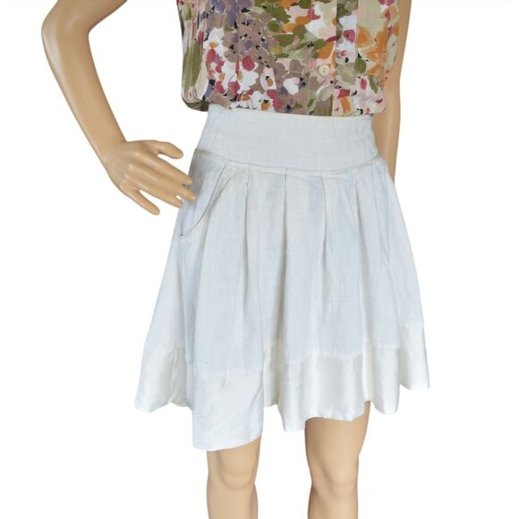 Vintage y2k Bebe Off White Linen Silk Mini Skirt Womens Size 4 Spring Casual Poc - Picture 1 of 14